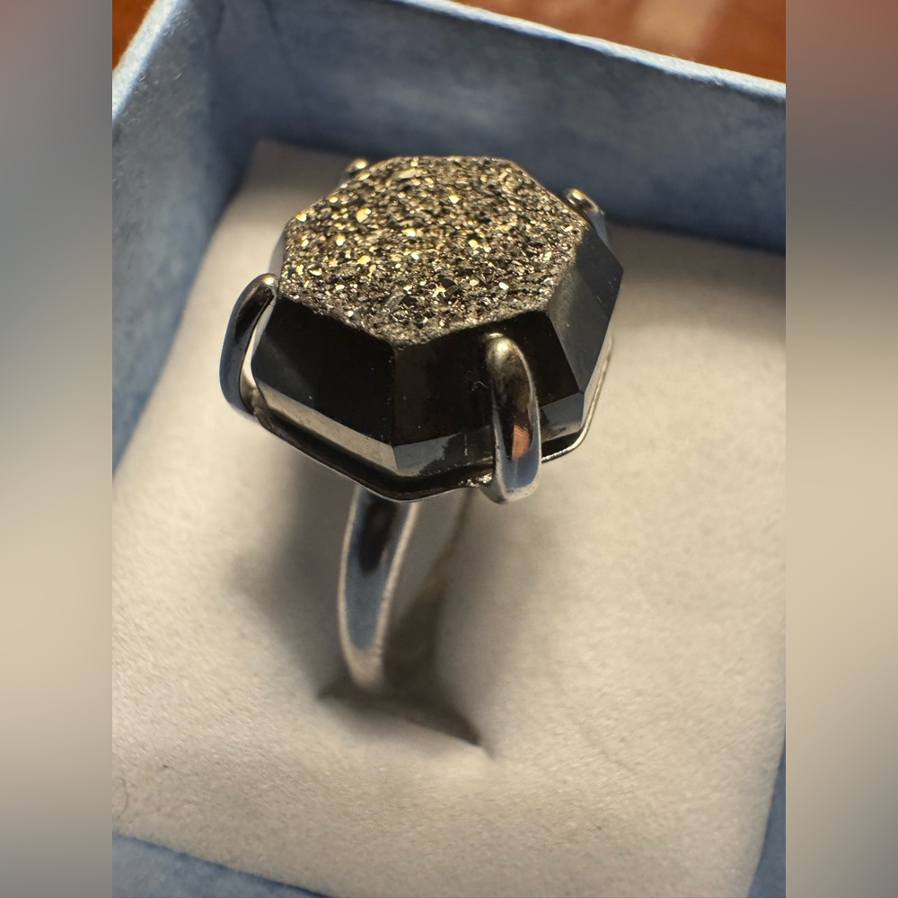 Kendra Scott Rhodium Platinum Druzy Women’s Cocktail Ring Size 7.25